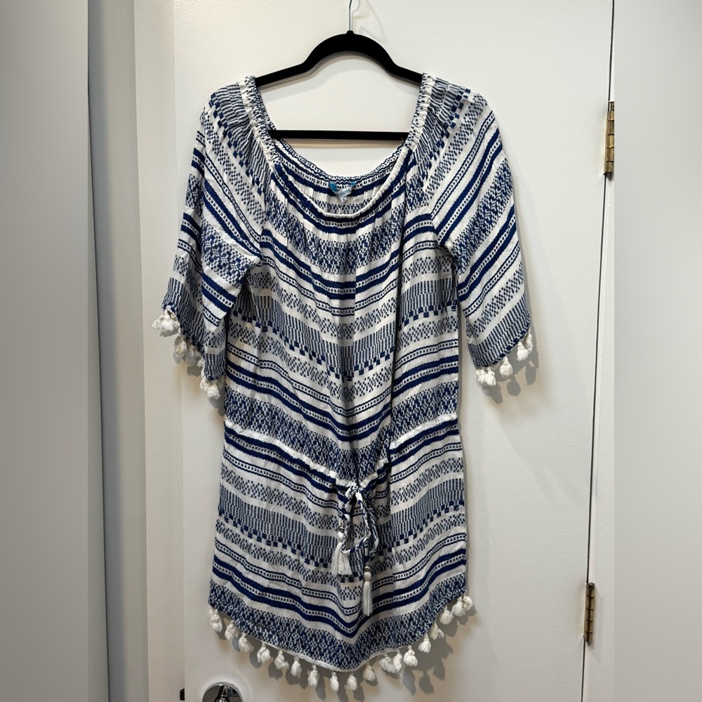 Blue Island blue and White Tassel Coverup